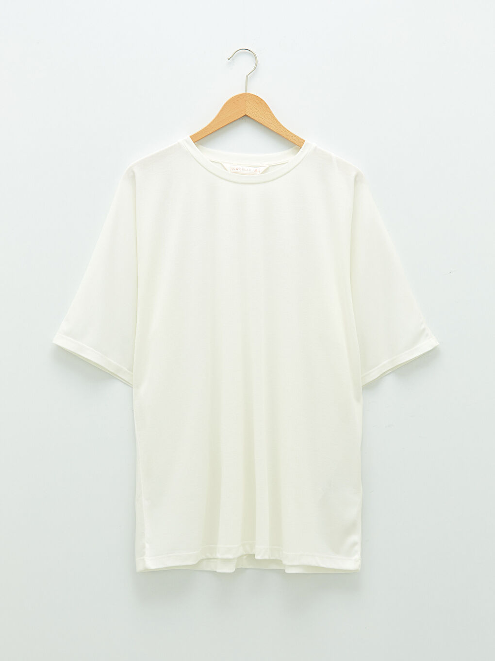 Ekru Bisiklet Yaka Düz Kısa Kollu Kadın Pijama Üst-5