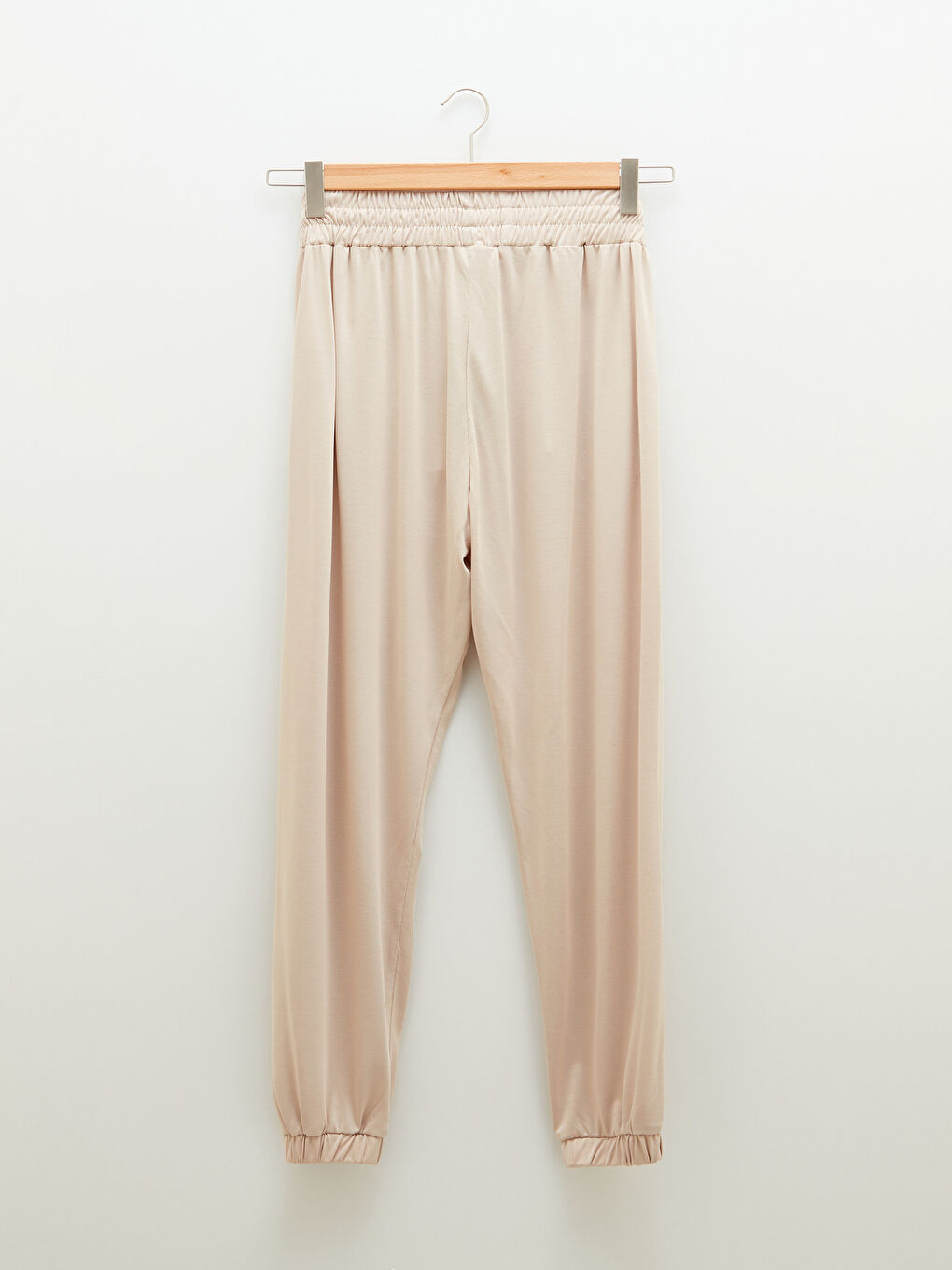 Bej Beli Lastikli Düz Cep Detaylı Kadın Pijama Alt