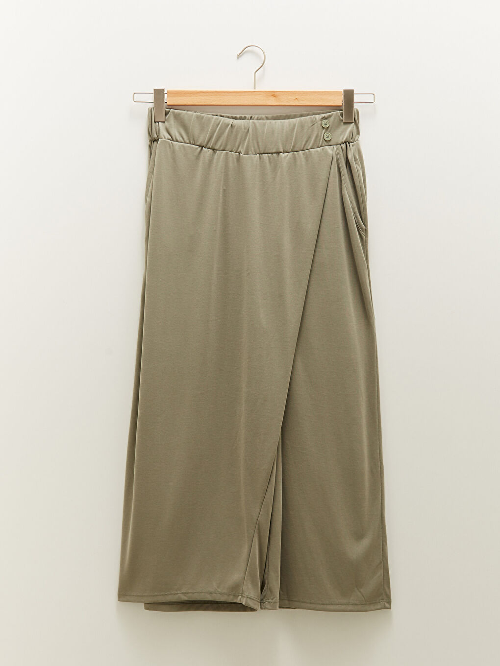 Haki Beli Lastikli Düz Cep Detaylı Kadın Pijama Alt-1