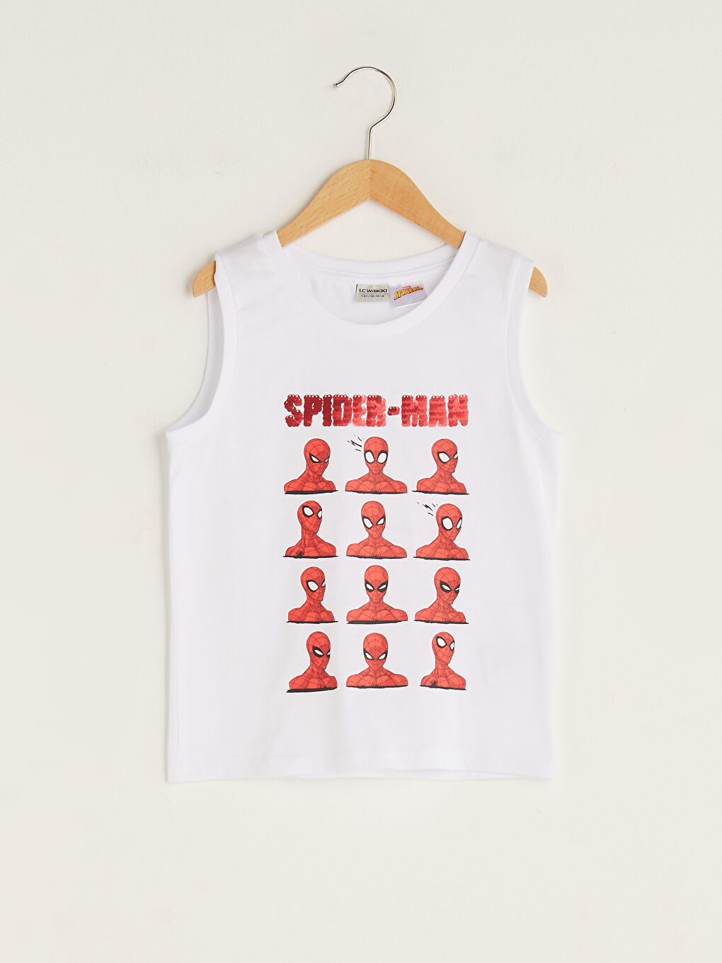 Beyaz Bisiklet Yaka Spider-Man Baskılı Erkek Çocuk Atlet