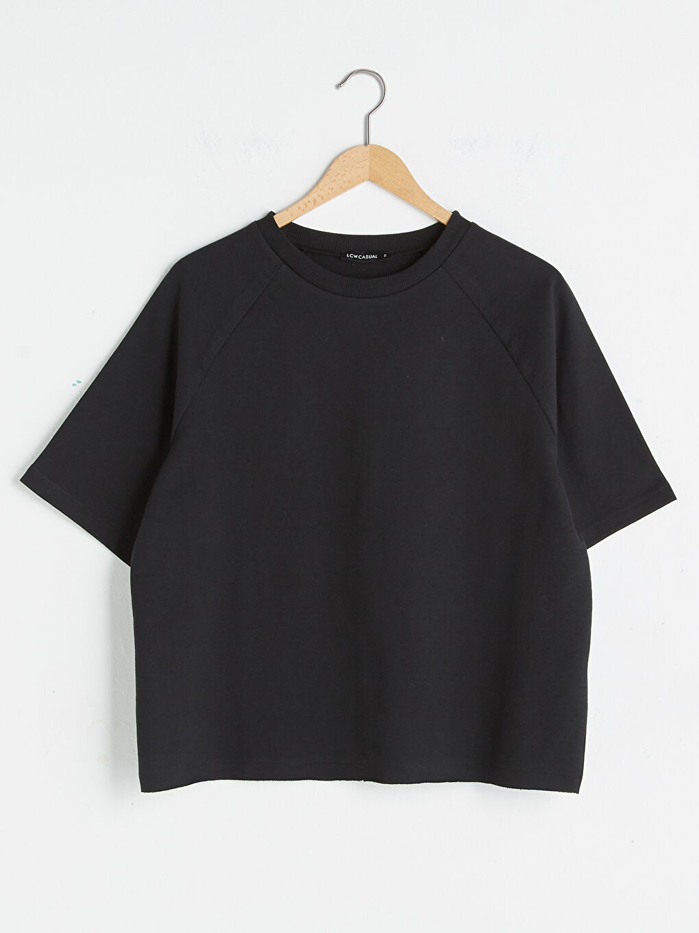 Siyah Bisiklet Yaka Düz Kısa Kollu Kadın Tişört-12