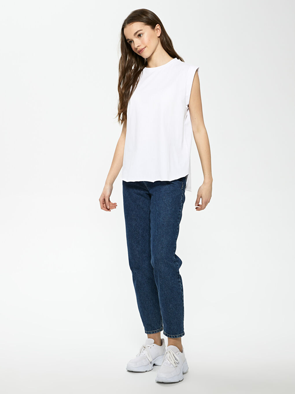 Crew Neck Straight Sleeveless Cotton Women's T-Shirt-1