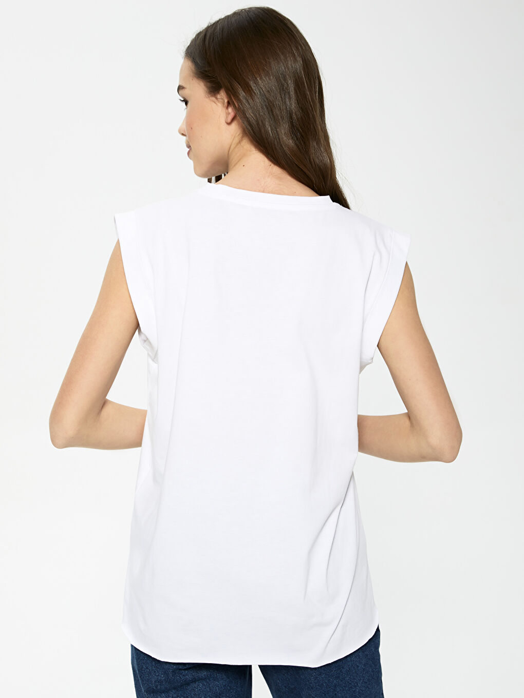 Crew Neck Straight Sleeveless Cotton Women's T-Shirt-3