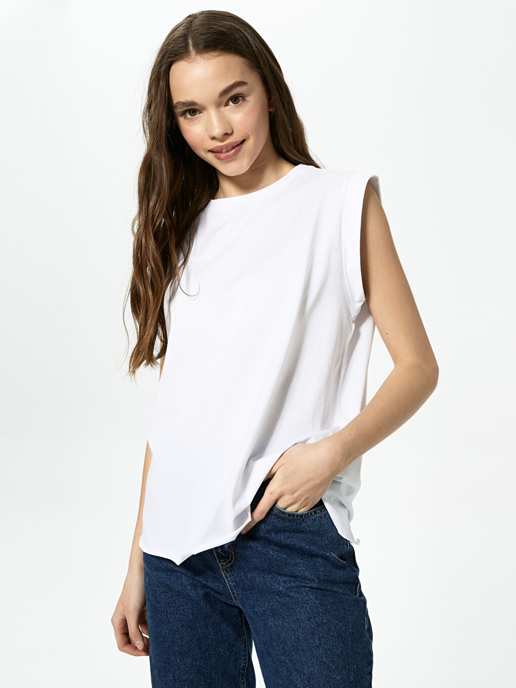 Crew Neck Straight Sleeveless Cotton Women's T-Shirt