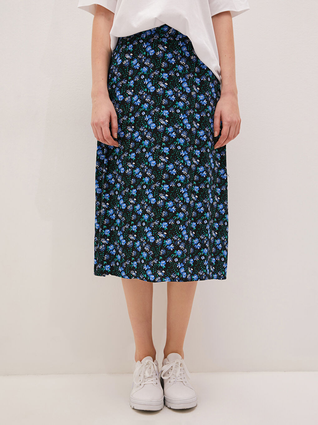 LCW Vision Elastic Waist Floral Flower Poplin Woman Skirt -S1JE30Z8-F9C