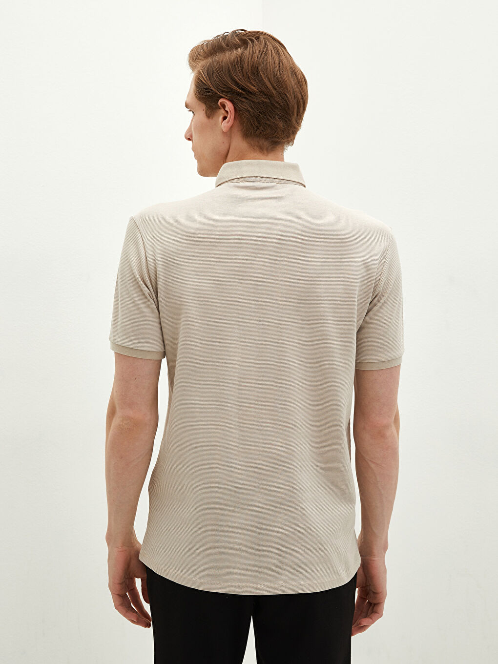 Bej Polo Yaka Kısa Kollu Pike Erkek Tişört-3