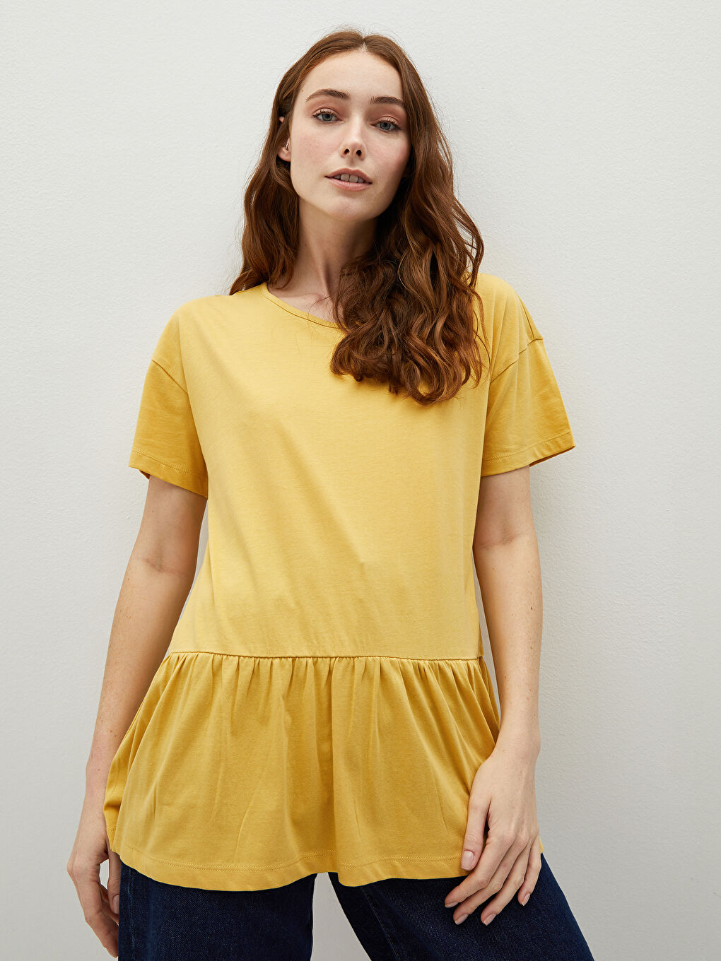 Crew Neck Straight Short Sleeve Cotton Women's T-Shirt-2