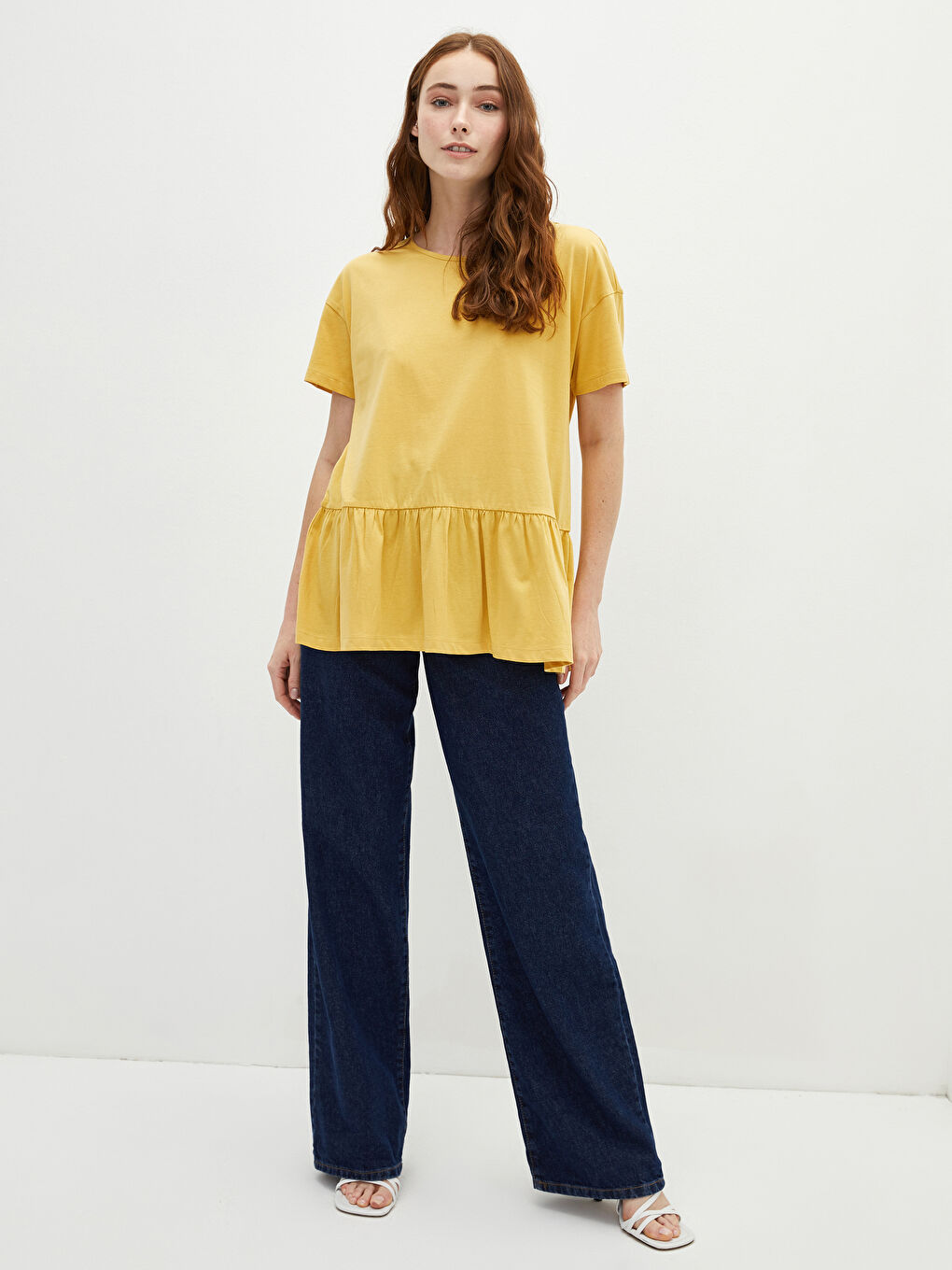 Crew Neck Straight Short Sleeve Cotton Women's T-Shirt-3