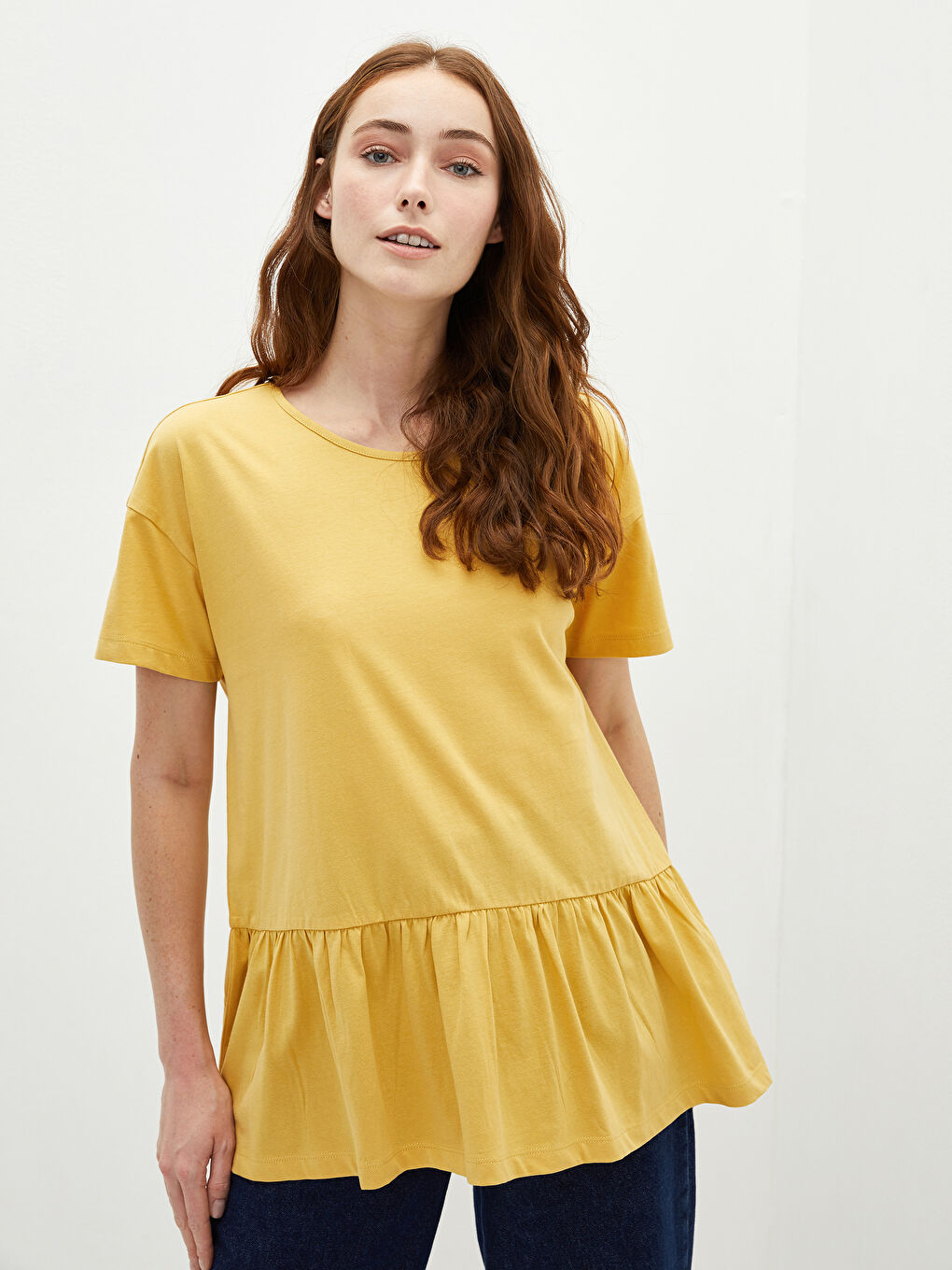 Crew Neck Straight Short Sleeve Cotton Women's T-Shirt