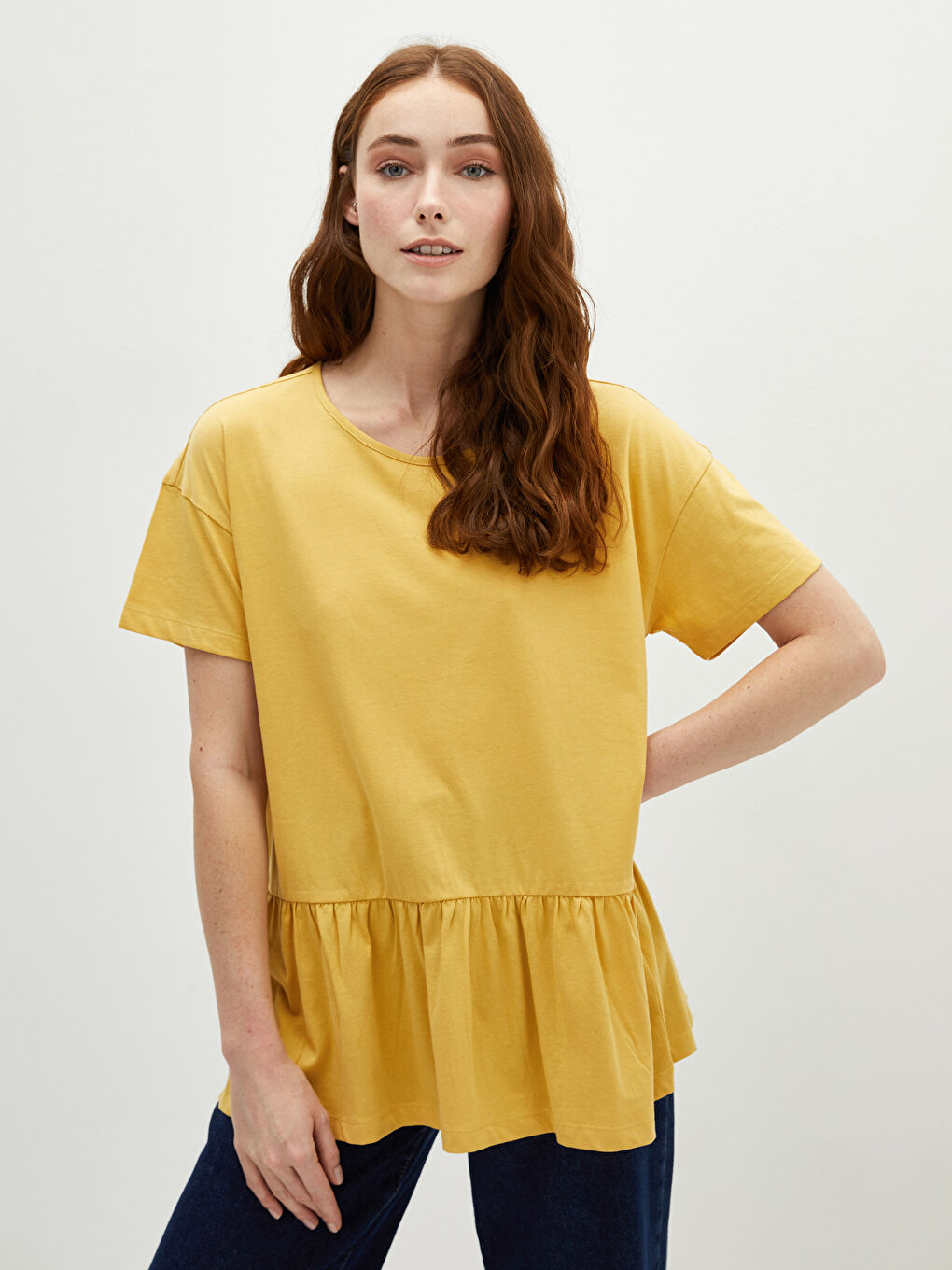 Crew Neck Straight Short Sleeve Cotton Women's T-Shirt-1