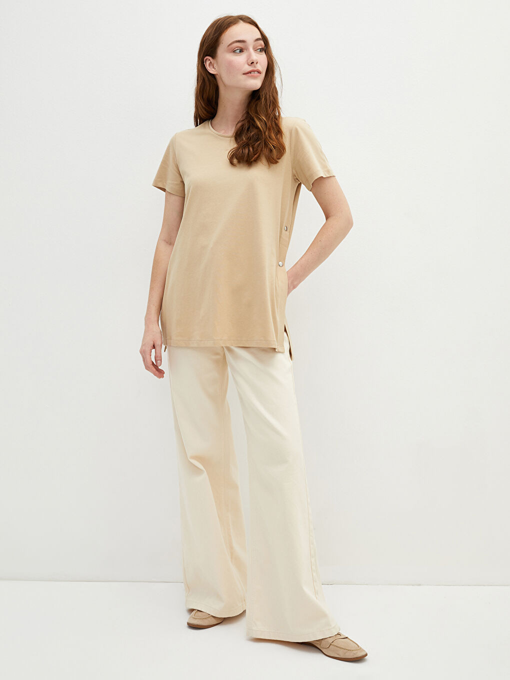 Rundhalsausschnitt Gerade Kurzarm Baumwolle T-Shirt für Damen-2