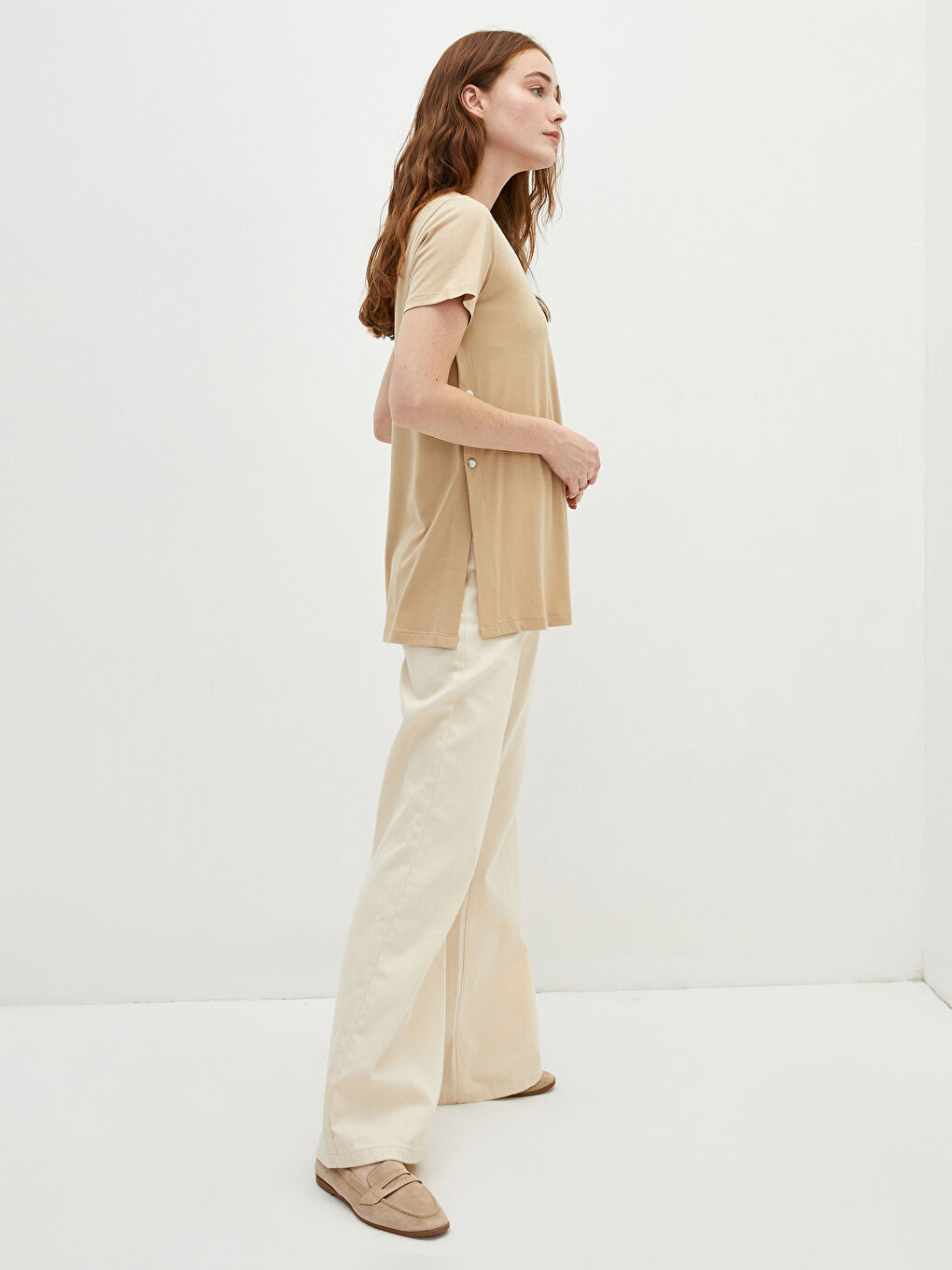 Rundhalsausschnitt Gerade Kurzarm Baumwolle T-Shirt für Damen-3