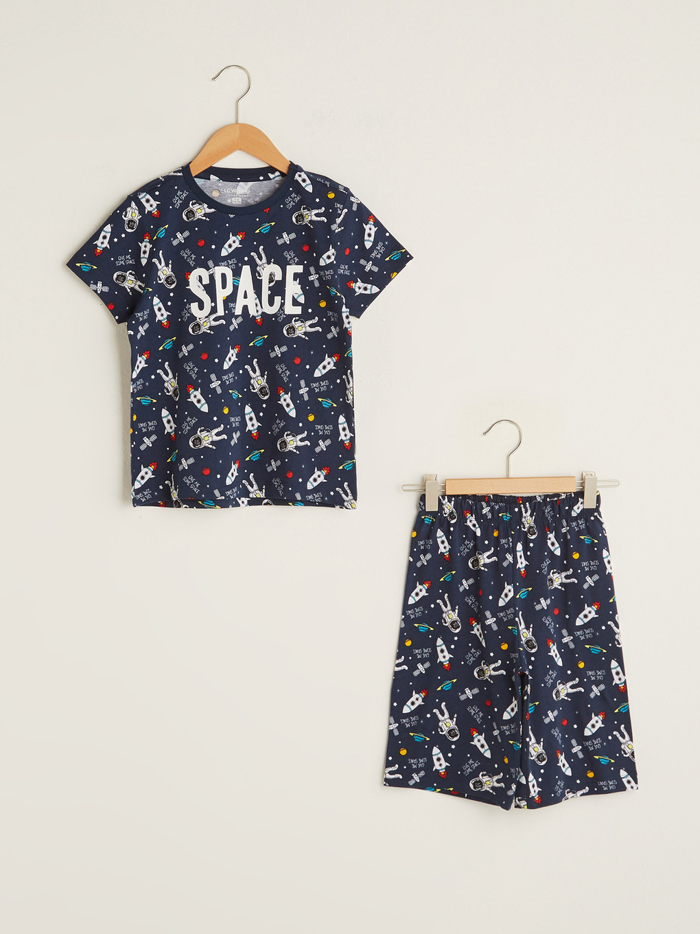 Crew Neck Printed Short Sleeve Cotton Boys' Shorts Pyjamas Set