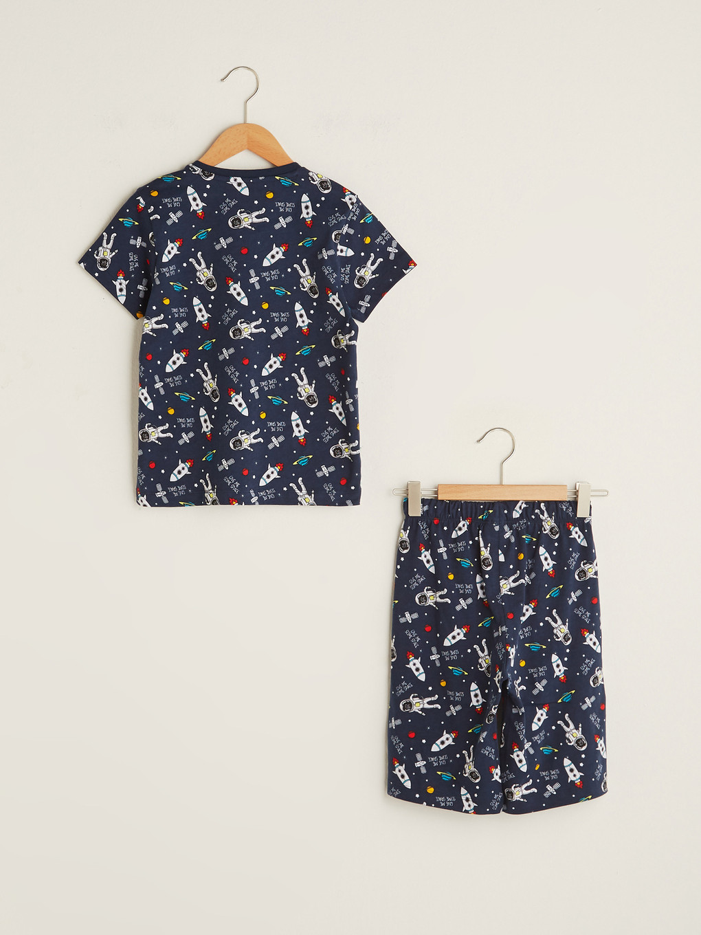 Crew Neck Printed Short Sleeve Cotton Boys' Shorts Pyjamas Set-1