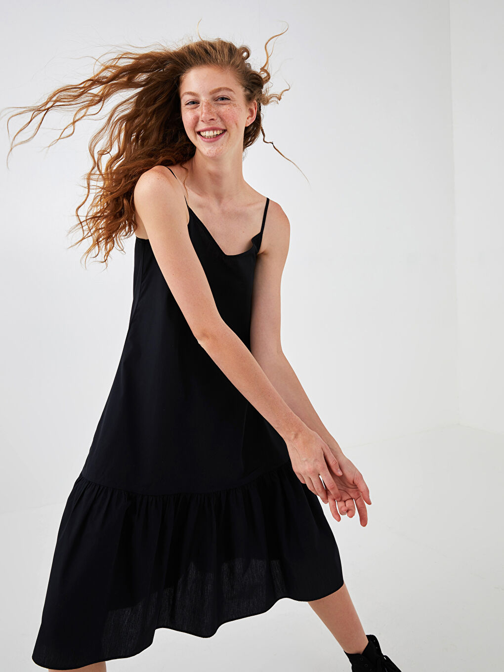 V Neck Strappy Plain Cotton Women's Dress -S1JF54Z8-CVL