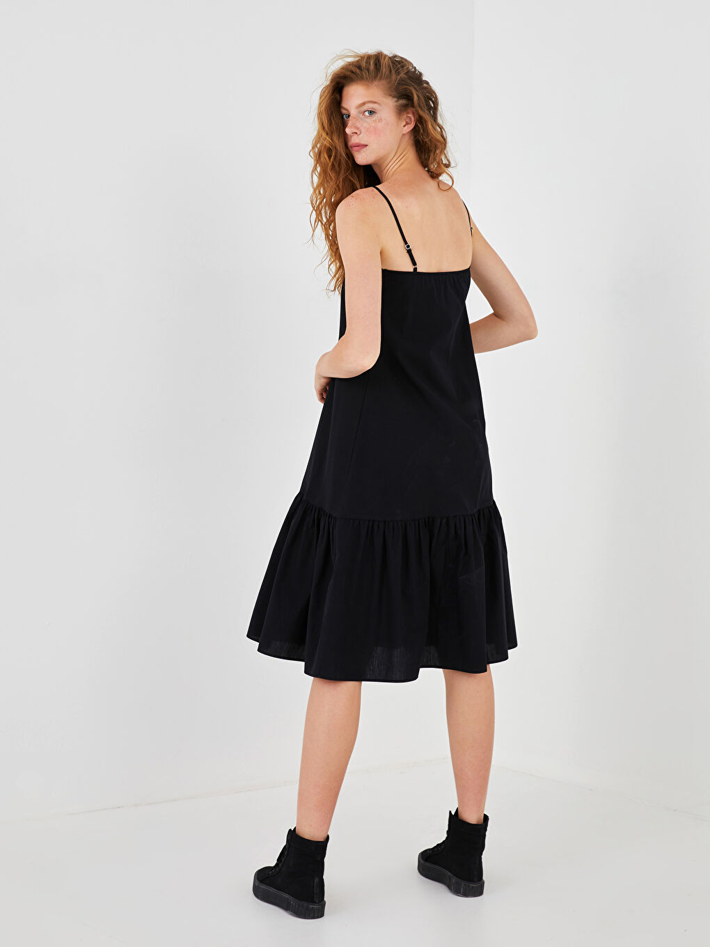 V Neck Strappy Plain Cotton Women's Dress -S1JF54Z8-CVL