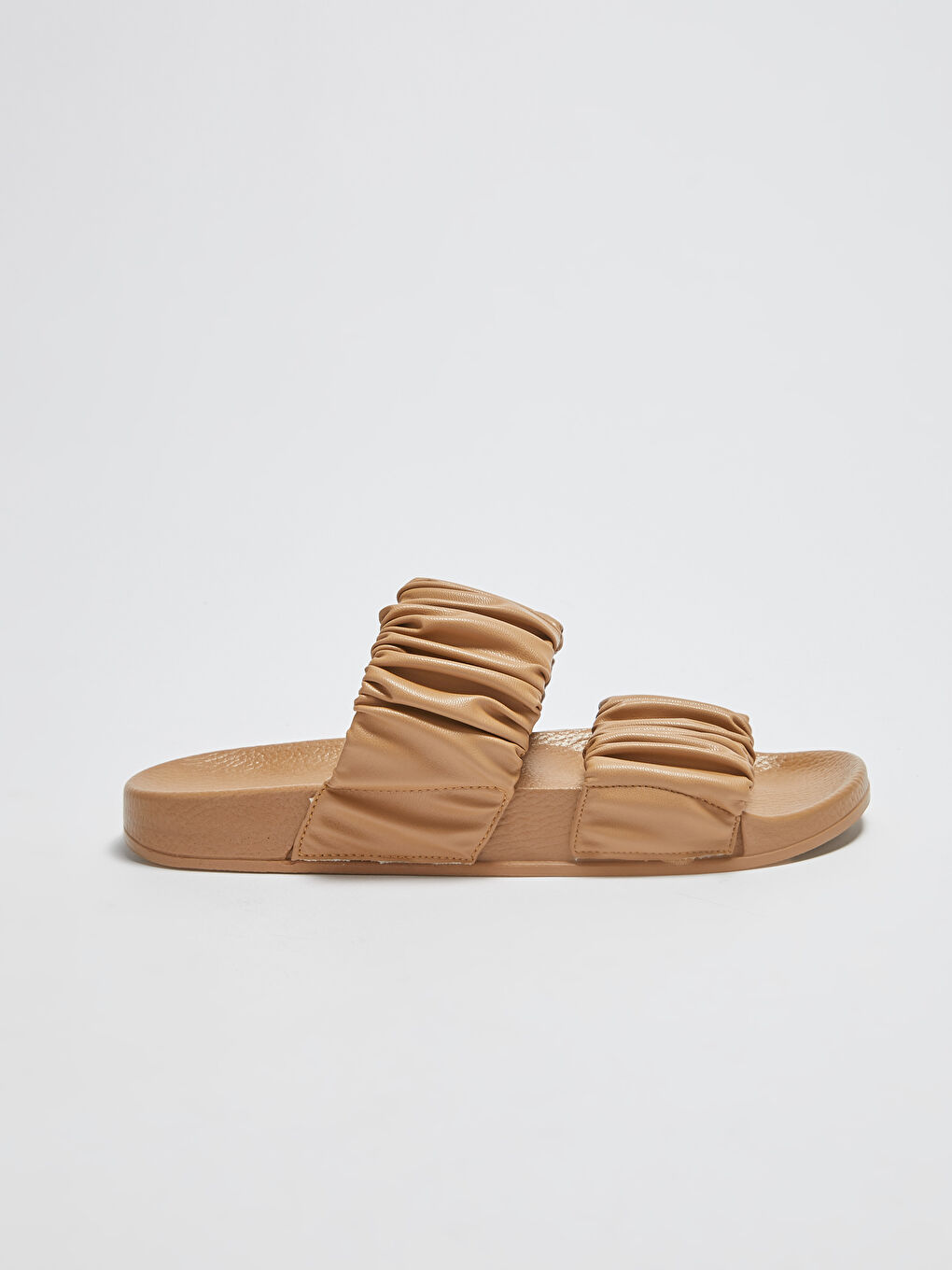 Kahverengi Deri Görünümlü Çift Bantlı Kadın Terlik-4