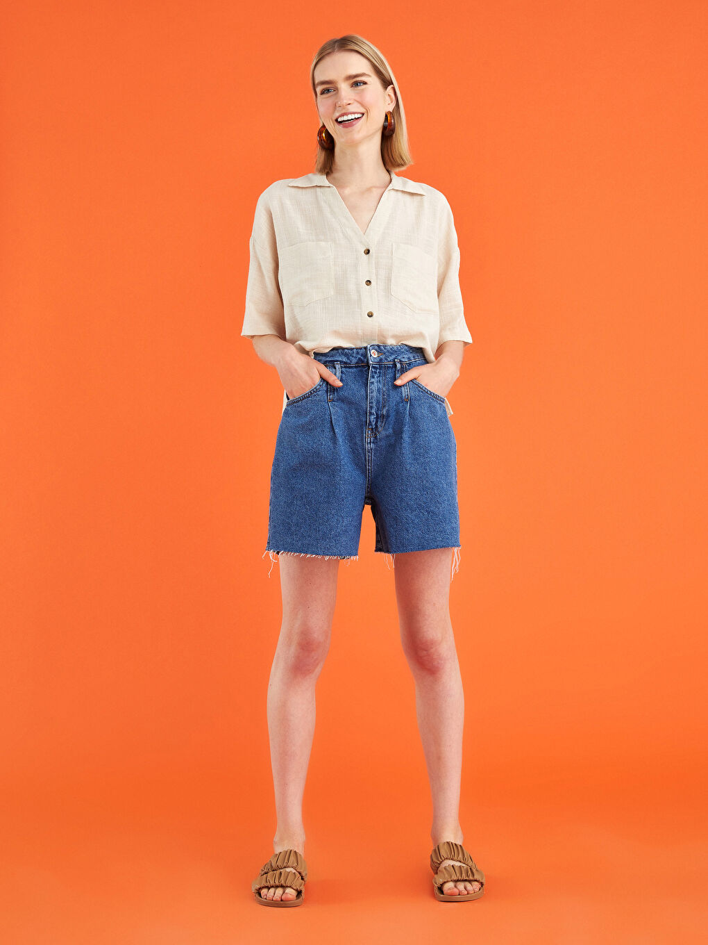 Kahverengi Deri Görünümlü Çift Bantlı Kadın Terlik-1