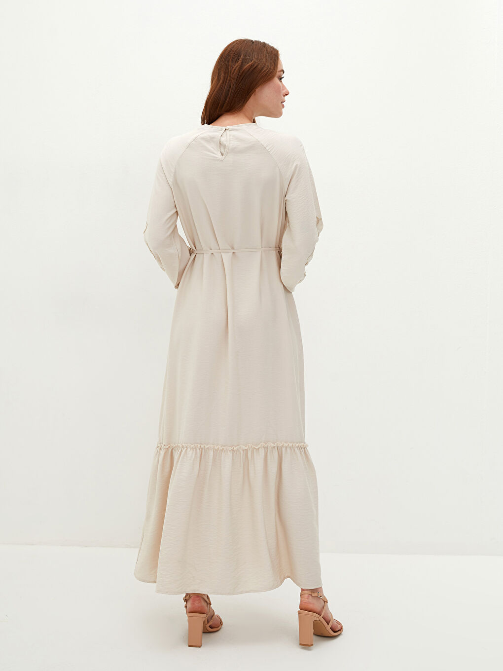 Crew Neck Embroidered Long Sleeve Corn Fabric Women's Dress-5