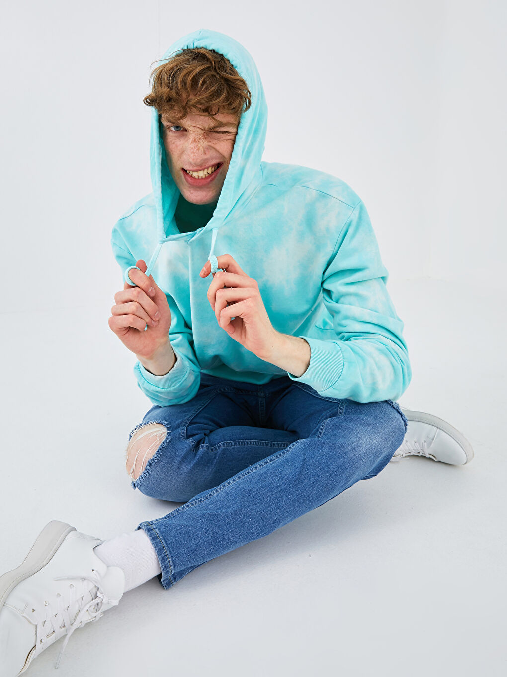 Hanorac Supradimensionat Cu Glugă Mânecă Lungă Tie Dye pentru Bărbați-1