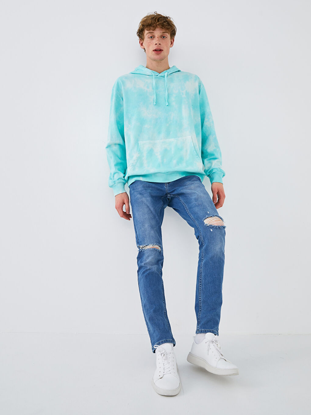 Hanorac Supradimensionat Cu Glugă Mânecă Lungă Tie Dye pentru Bărbați-6