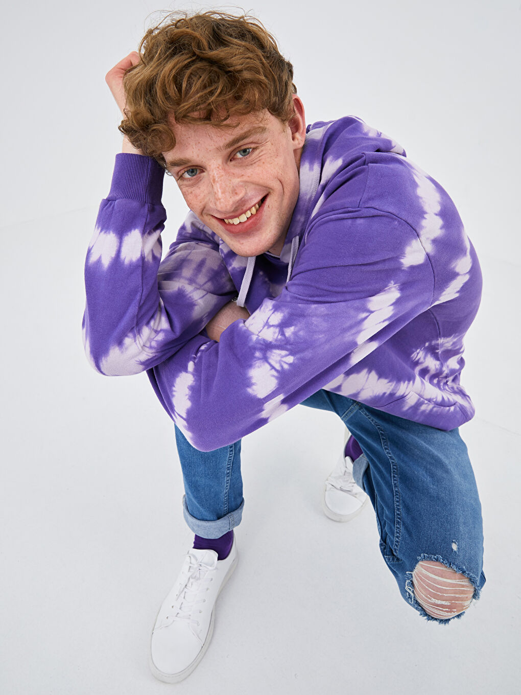 Толстовка Мужская Оверсайз С Капюшоном С Длинным Рукавом И Тай-Дай Принтом-1