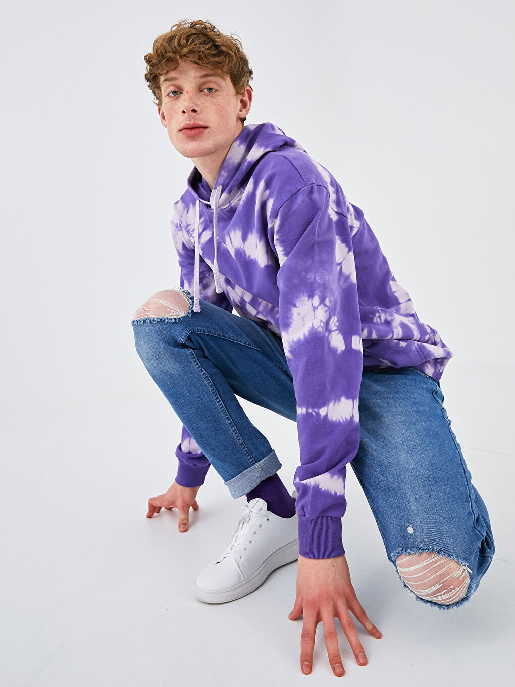 Толстовка Мужская Оверсайз С Капюшоном С Длинным Рукавом И Тай-Дай Принтом-2