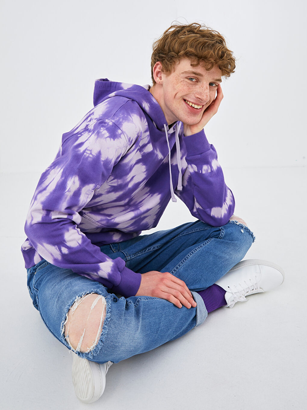 Толстовка Мужская Оверсайз С Капюшоном С Длинным Рукавом И Тай-Дай Принтом-3