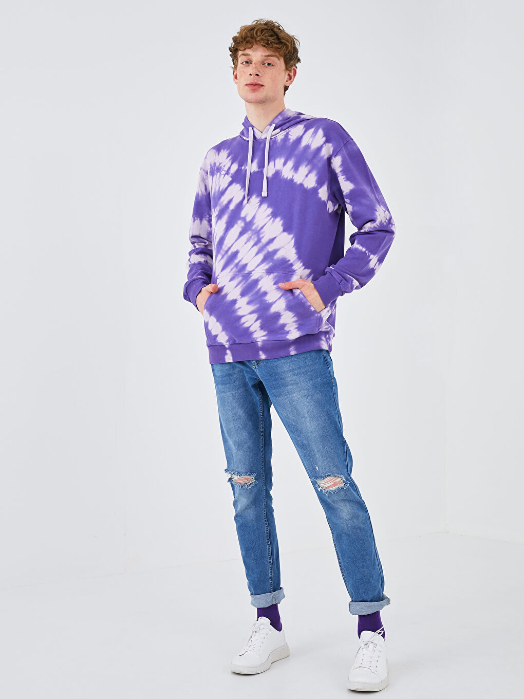 Толстовка Мужская Оверсайз С Капюшоном С Длинным Рукавом И Тай-Дай Принтом-5