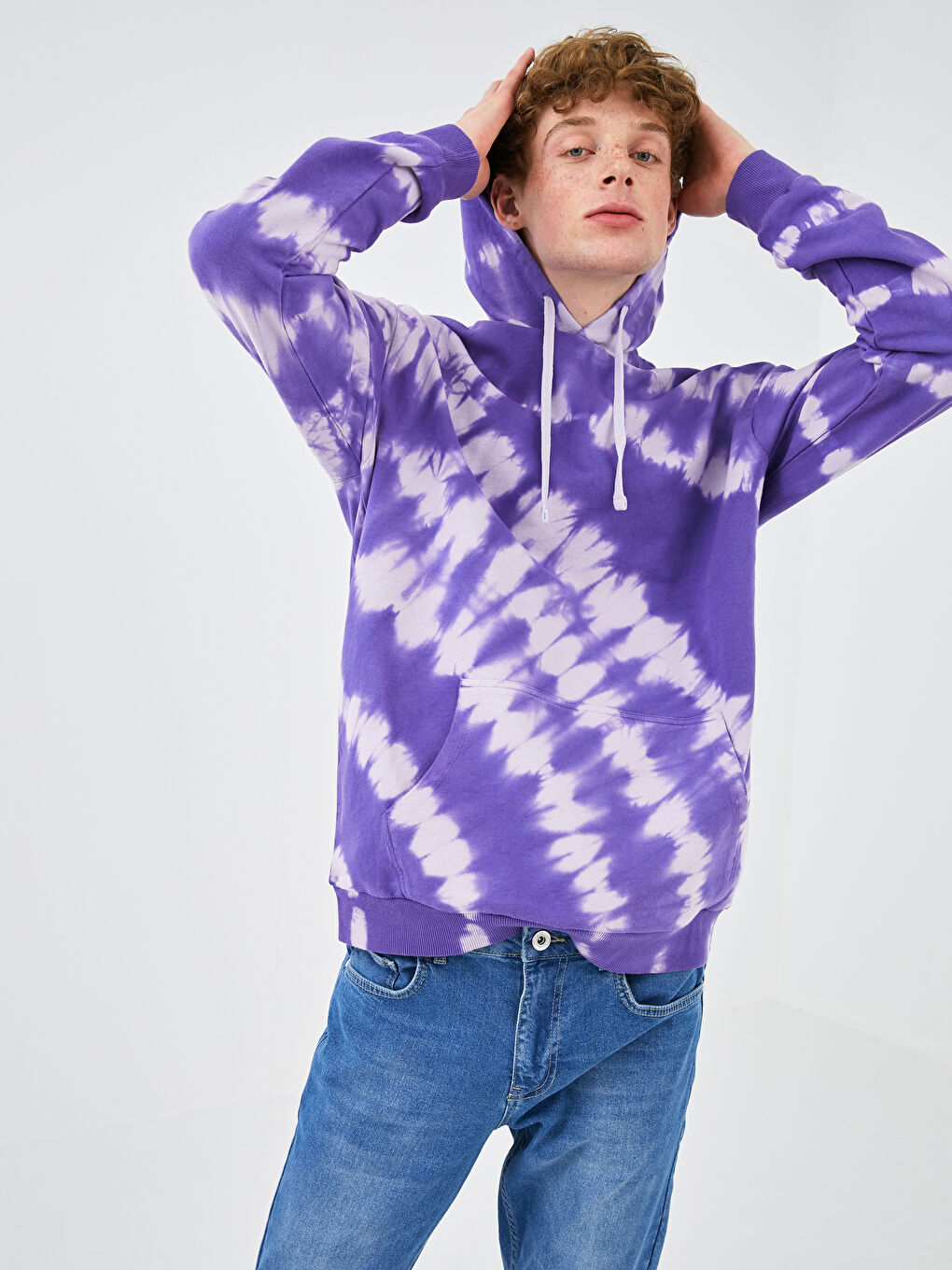 Толстовка Мужская Оверсайз С Капюшоном С Длинным Рукавом И Тай-Дай Принтом-7