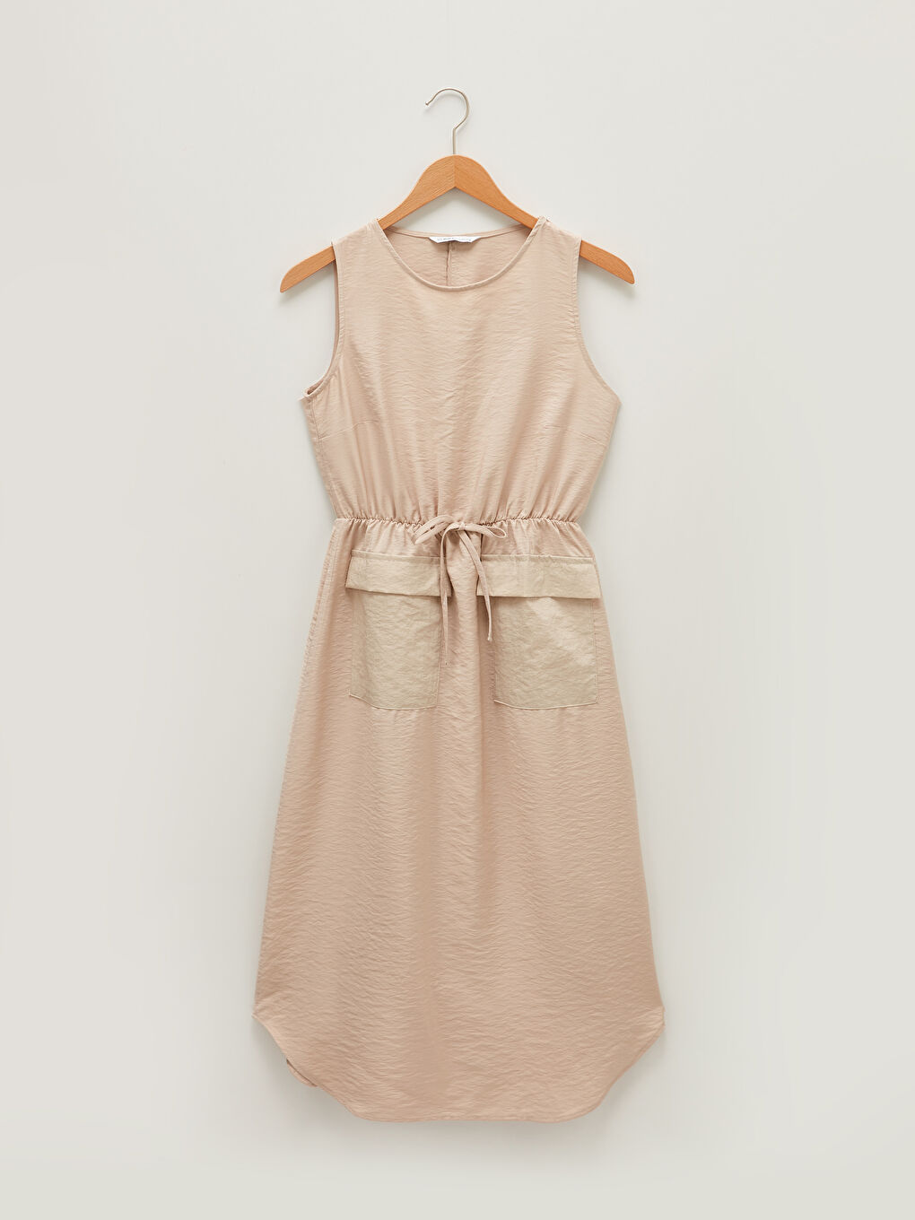 Crew Neck Sleeveless Tie Waist and Pocket Detail Women's Dress-5