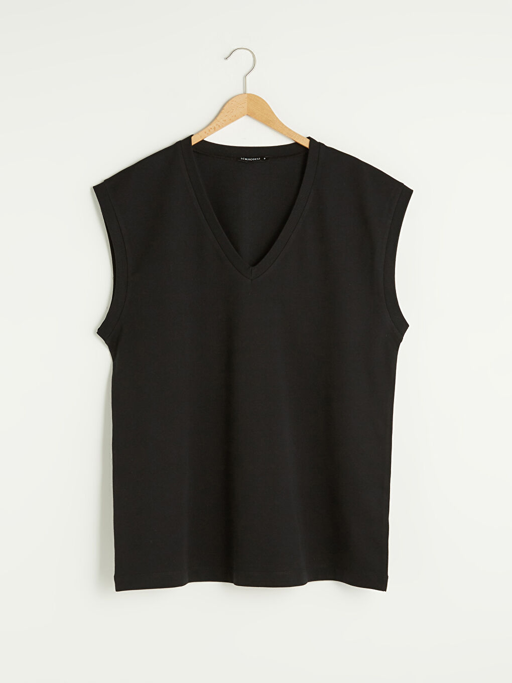 Siyah V Yaka Düz Oversize Kadın Süveter-5