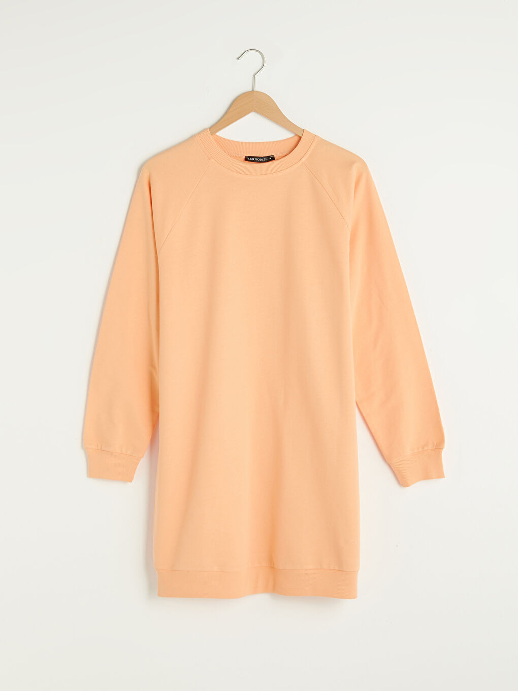 Turuncu Bisiklet Yaka Düz Uzun Kollu Kadın Sweatshirt Tunik-5