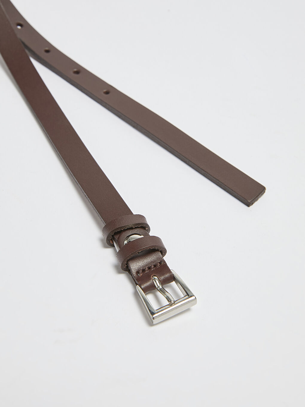 Kahverengi Deri Görünümlü İnce Kadın Kemer-1