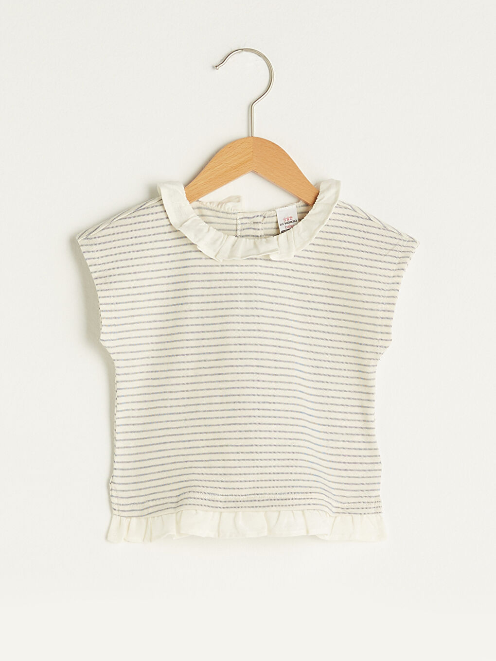 Lacivert Bisiklet Yaka Kısa Kollu Çizgili Kız Bebek Tişört