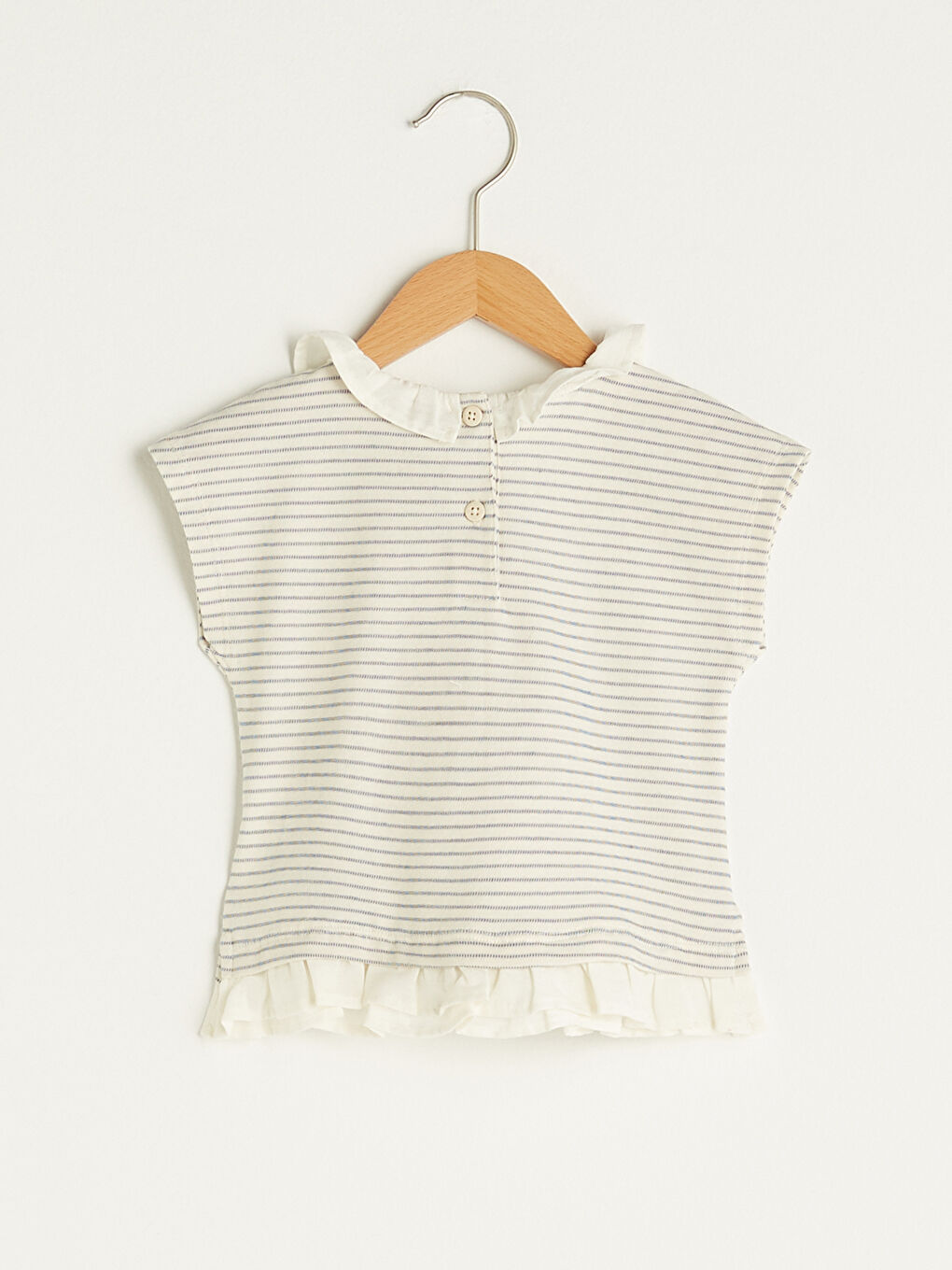 Lacivert Bisiklet Yaka Kısa Kollu Çizgili Kız Bebek Tişört-1