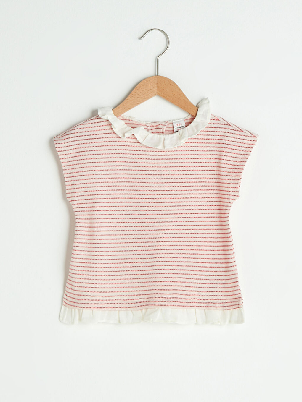 Kırmızı Bisiklet Yaka Kısa Kollu Çizgili Kız Bebek Tişört