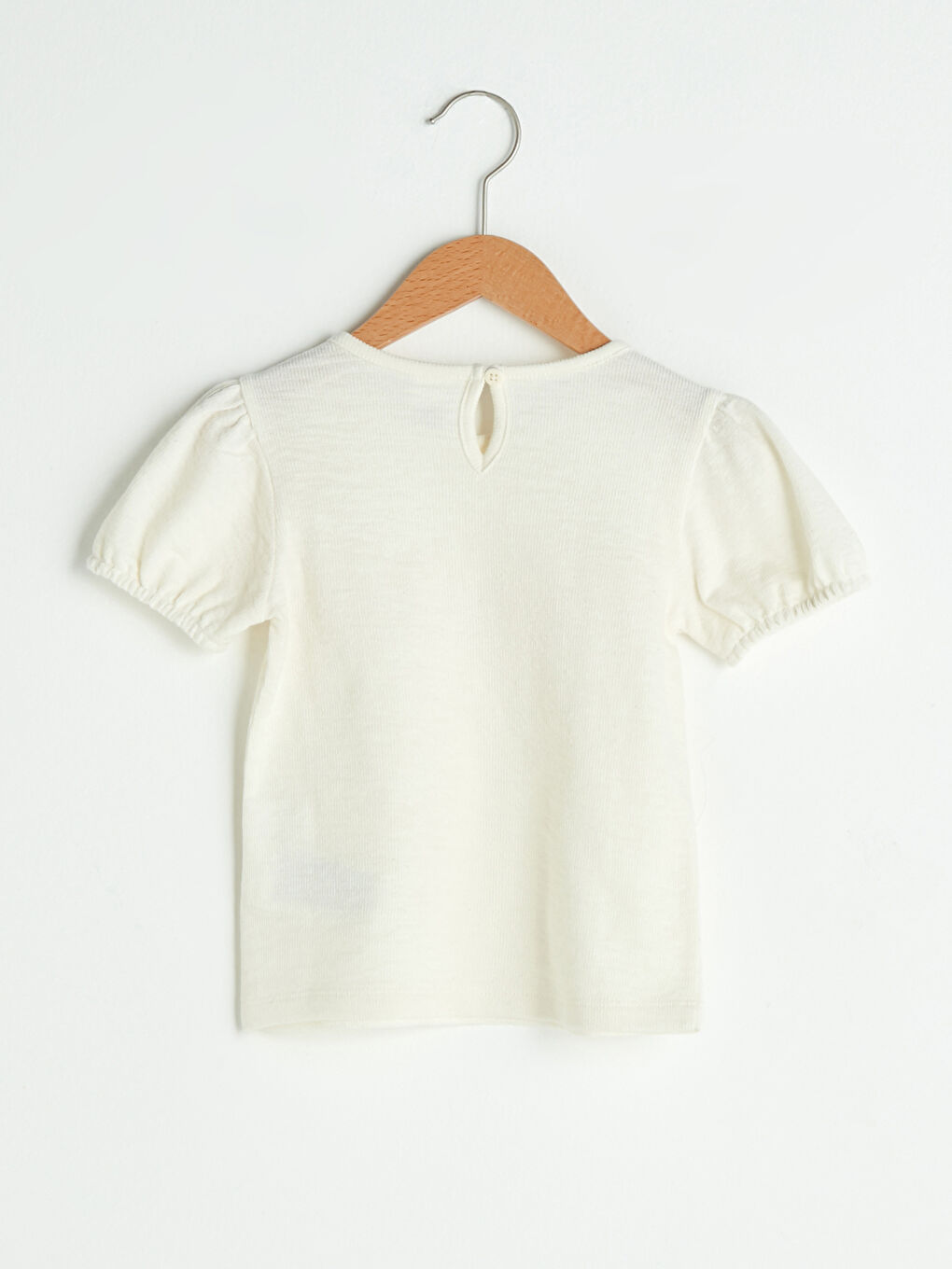Ekru Bisiklet Yaka Kısa Kollu Kız Bebek Tişört-1
