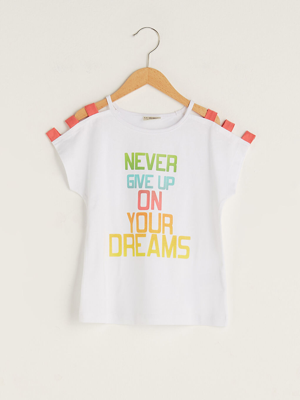 Beyaz Bisiklet Yaka Baskılı Kısa Kollu Kız Çocuk Tişört