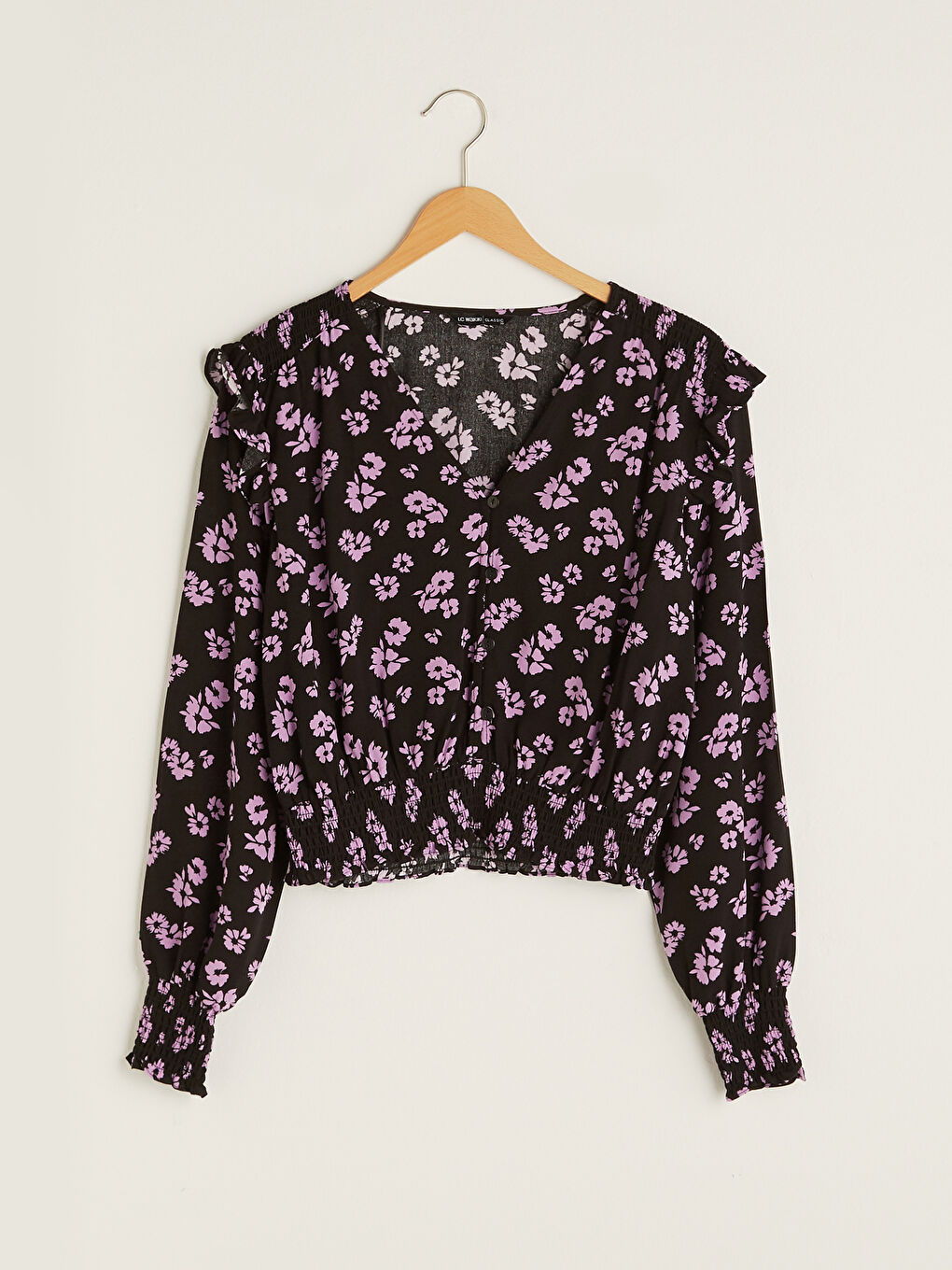 Karışık V Yaka Desenli Uzun Kollu Viskon Kadın Bluz-5