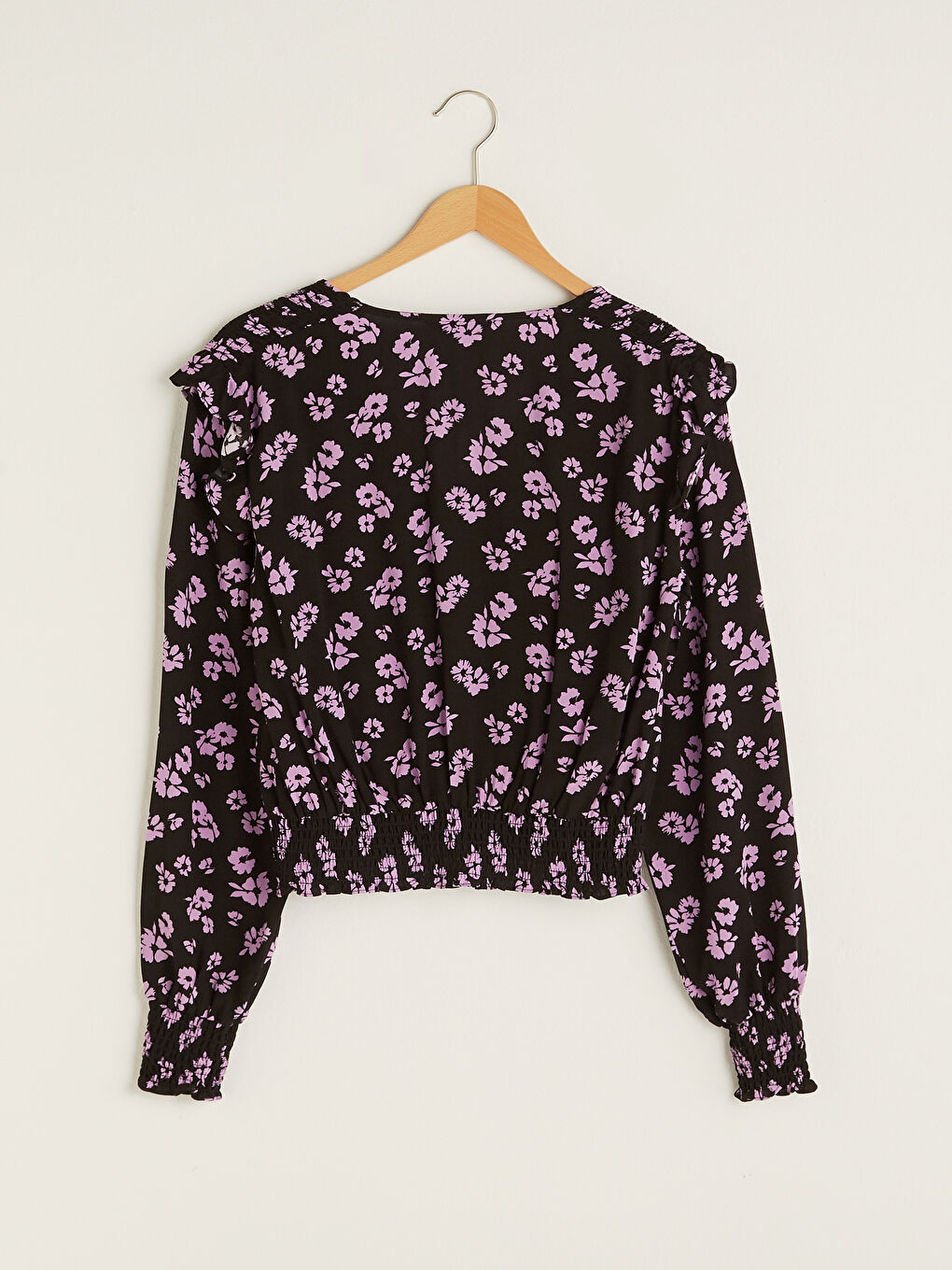 Karışık V Yaka Desenli Uzun Kollu Viskon Kadın Bluz-6