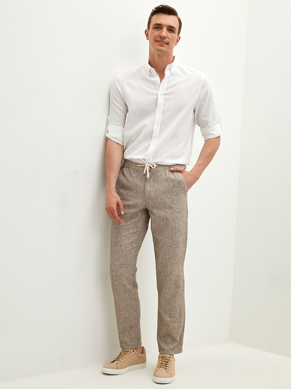 Bej Slim Fit Erkek Pantolon-1