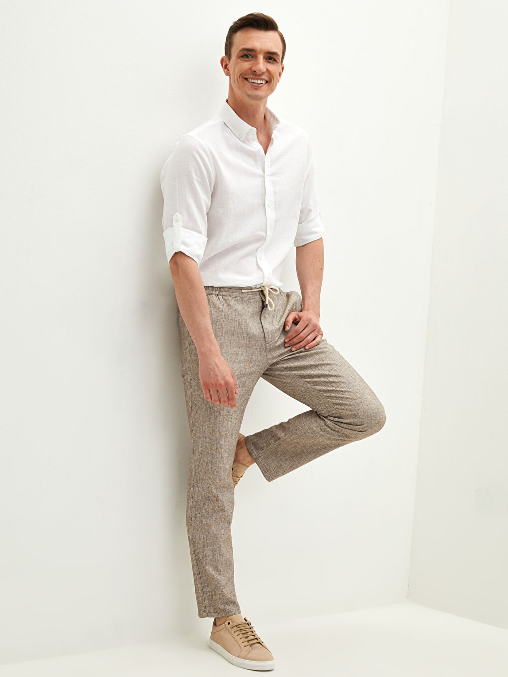 Bej Slim Fit Erkek Pantolon-2