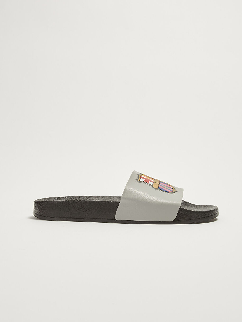 Gri FC Barcelona Lisanslı Tek Bantlı Erkek Terlik-1