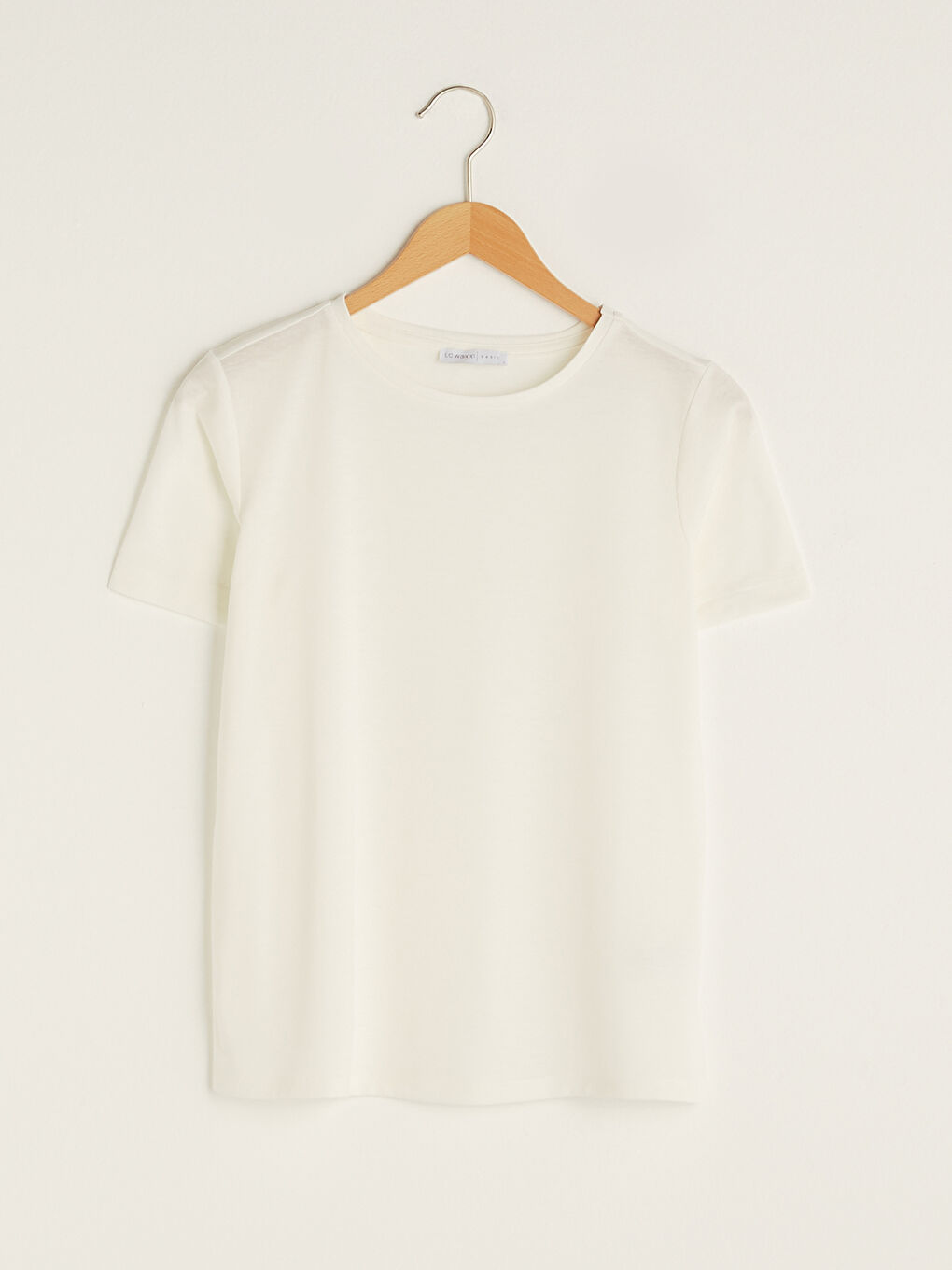 Beyaz Bisiklet Yaka Düz Kısa Kollu Kadın Tişört-5