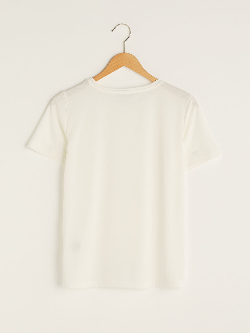 Beyaz Bisiklet Yaka Düz Kısa Kollu Kadın Tişört-6