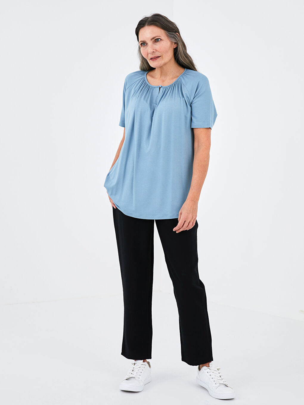 Button Down Collar Straight Short Sleeve Women Blouse-2