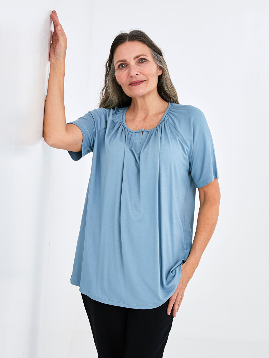 Button Down Collar Straight Short Sleeve Women Blouse-4