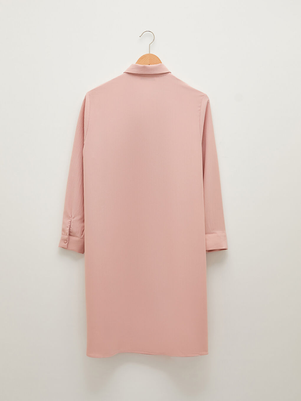 Pembe Düz Uzun Kollu Kadın Gömlek Tunik-6