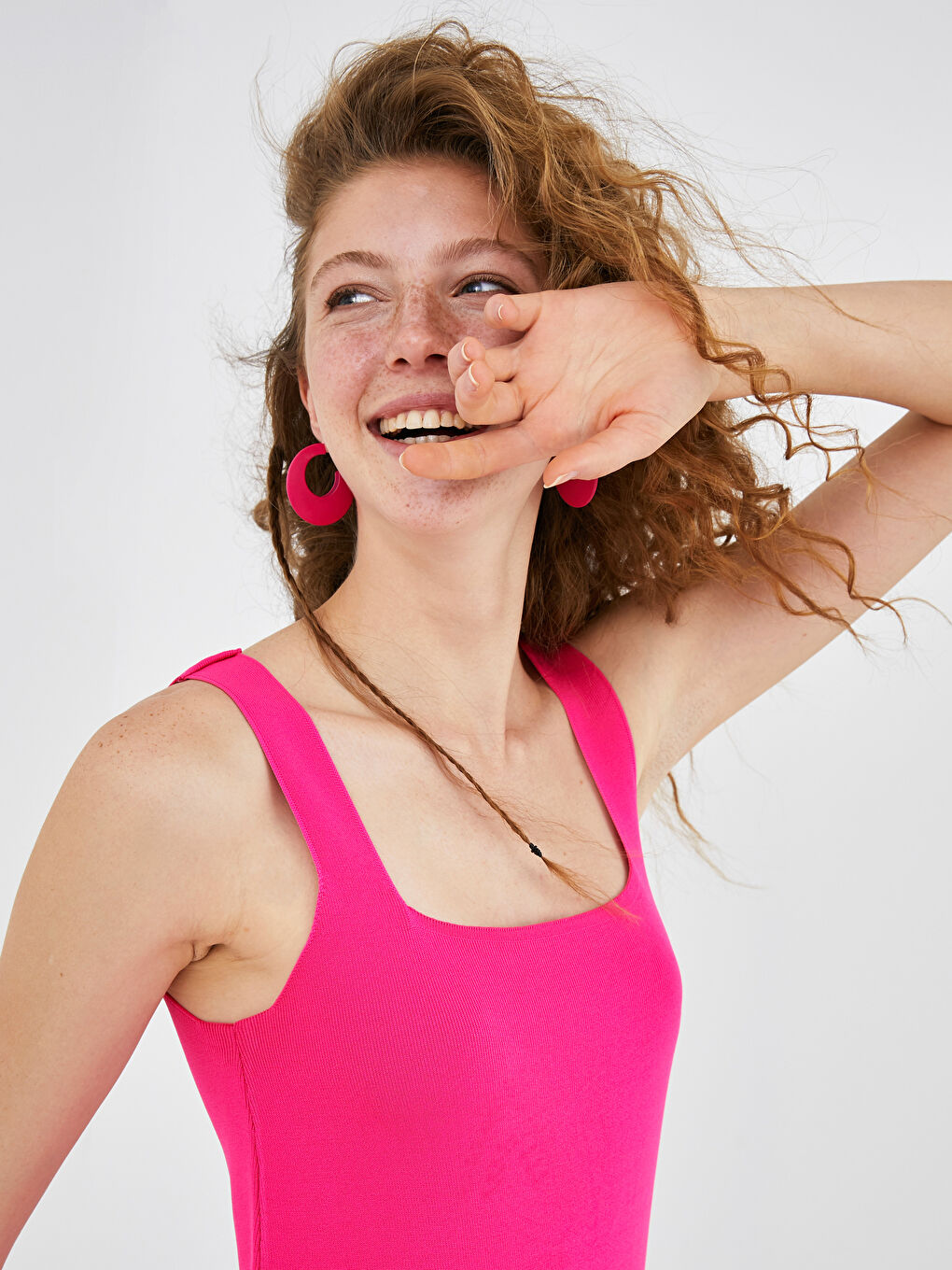 Square Neck Straight Strap A-Cut Women's Knitwear Dress-4